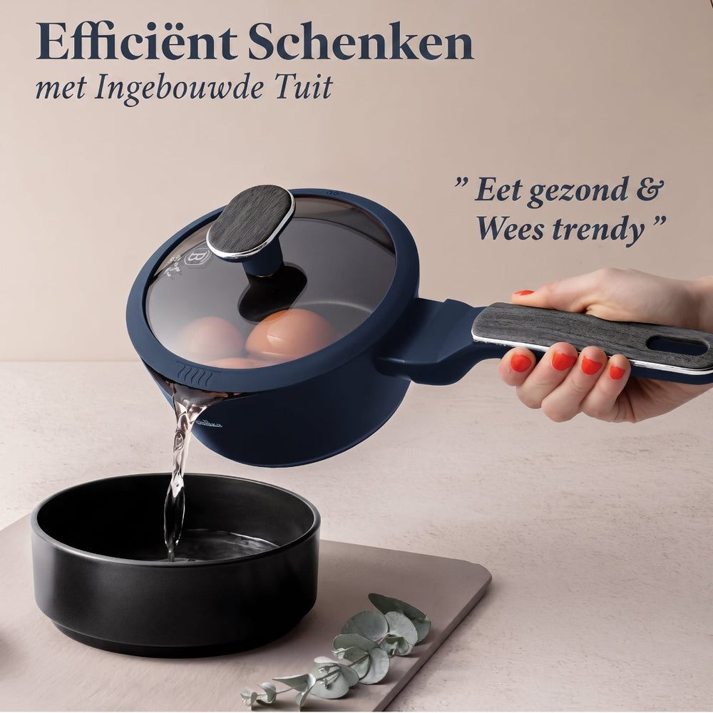 BerlingerHaus Pannenset Mat Blauw 11-Delig - Kookpan ø 20, 24, 28 cm, Koekenpan ø 24, 28 cm & Steelpan ø 16 cm - Geschikt voor alle warmtebronnen