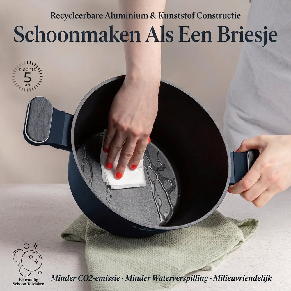 BerlingerHaus Pannenset Mat Blauw 11-Delig - Kookpan ø 20, 24, 28 cm, Koekenpan ø 24, 28 cm & Steelpan ø 16 cm - Geschikt voor alle warmtebronnen