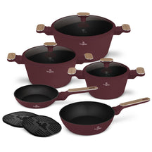 BerlingerHaus Pannenset Nordic Mat Bordeaux 7-Delig - Kookpan ø 20, 24, 28 cm, Koekenpan ø 20 & 24 cm - Geschikt voor alle warmtebronnen