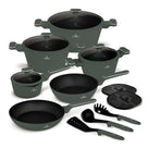 BerlingerHaus Pannenset Mat Groen 11-Delig - Kookpan ø 20, 24, 28 cm, Koekenpan ø 24, 28 cm & Steelpan ø 16 cm - Geschikt voor alle warmtebronnen
