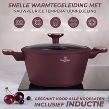 BerlingerHaus Pannenset Nordic Mat Bordeaux 7-Delig - Kookpan ø 20, 24, 28 cm, Koekenpan ø 20 & 24 cm - Geschikt voor alle warmtebronnen