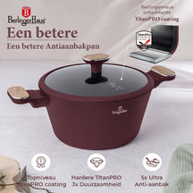 BerlingerHaus Pannenset Nordic Mat Bordeaux 7-Delig - Kookpan ø 20, 24, 28 cm, Koekenpan ø 20 & 24 cm - Geschikt voor alle warmtebronnen