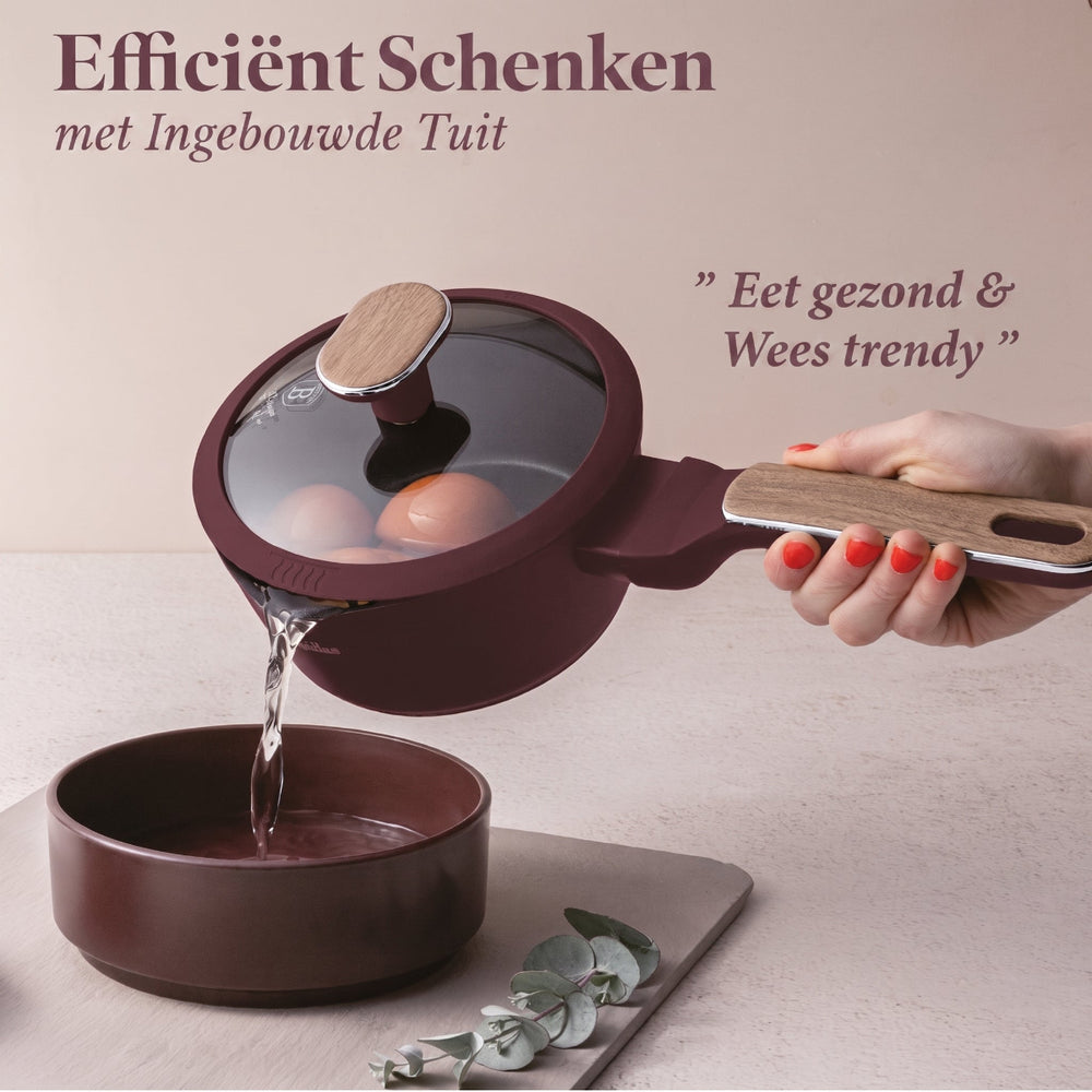BerlingerHaus Pannenset Nordic Mat Bordeaux 7-Delig - Kookpan ø 20, 24, 28 cm, Koekenpan ø 20 & 24 cm - Geschikt voor alle warmtebronnen