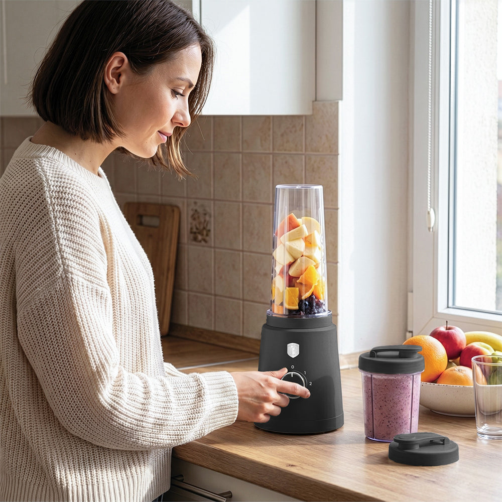 BerlingerHaus Smoothie Blender to Go Mat Antraciet - Inclusief 2 Bekers - 320W