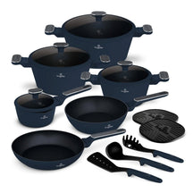 BerlingerHaus Pannenset Mat Blauw 11-Delig - Kookpan ø 20, 24, 28 cm, Koekenpan ø 24, 28 cm & Steelpan ø 16 cm - Geschikt voor alle warmtebronnen