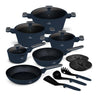 BerlingerHaus Pannenset Mat Blauw 11-Delig - Kookpan ø 20, 24, 28 cm, Koekenpan ø 24, 28 cm & Steelpan ø 16 cm - Geschikt voor alle warmtebronnen