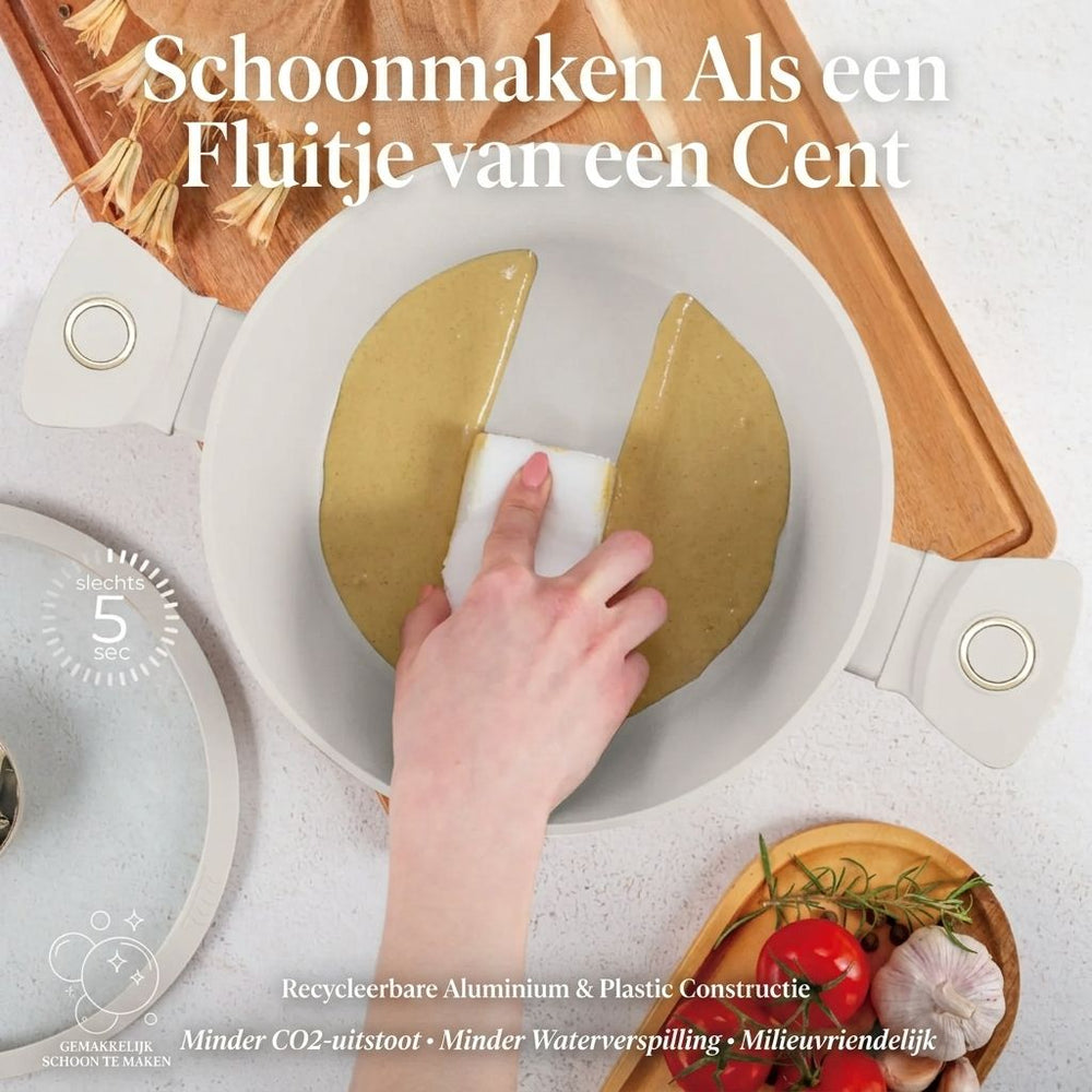 BerlingerHaus Pannenset Mat Crème 11-Delig - Kookpan ø 20, 24, 28 cm, Koekenpan ø 24, 28 cm & Steelpan ø 16 cm - Geschikt voor alle warmtebronnen