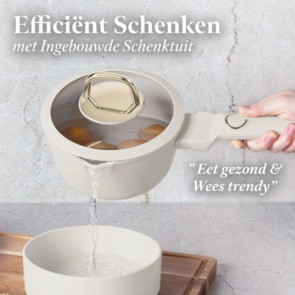 BerlingerHaus Pannenset Mat Crème 11-Delig - Kookpan ø 20, 24, 28 cm, Koekenpan ø 24, 28 cm & Steelpan ø 16 cm - Geschikt voor alle warmtebronnen