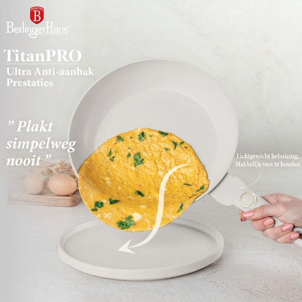 BerlingerHaus Pannenset Mat Crème 11-Delig - Kookpan ø 20, 24, 28 cm, Koekenpan ø 24, 28 cm & Steelpan ø 16 cm - Geschikt voor alle warmtebronnen