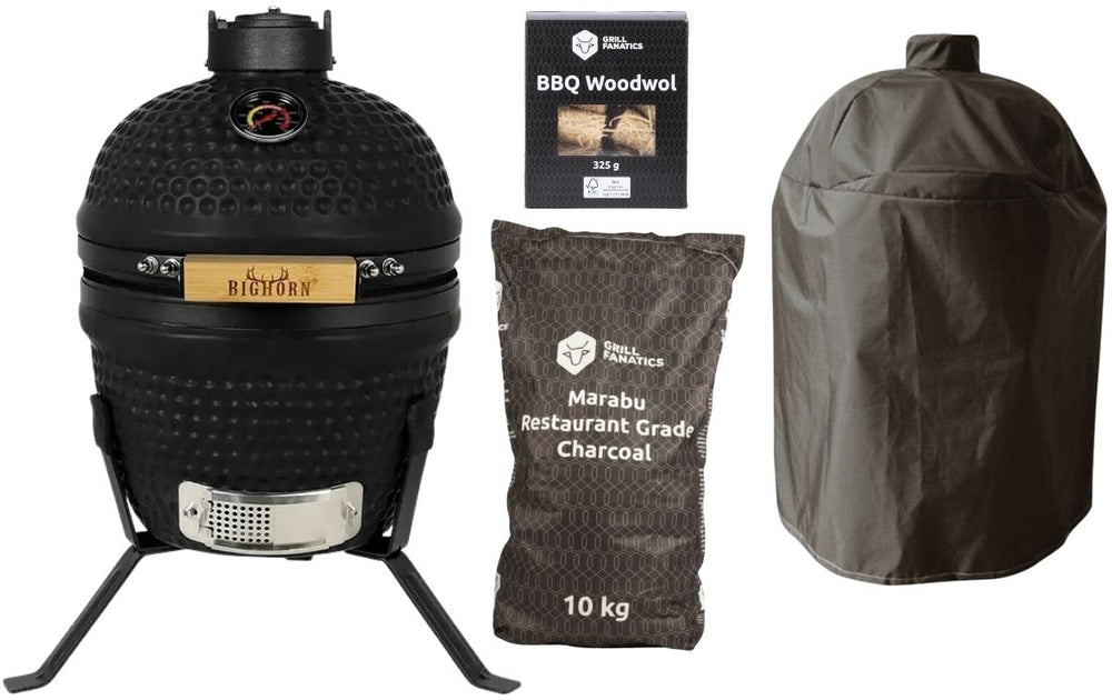 Bighorn Kamado BBQ Startersset - Kamado 13 inch - met Houtskool, Aanmaakwokkels & beschermhoes