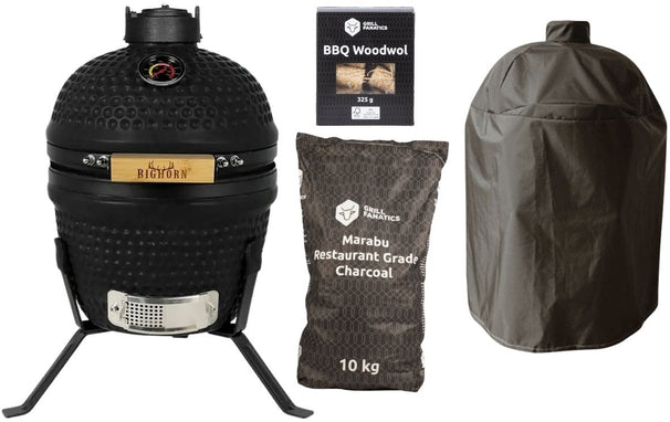 Bighorn Kamado BBQ Startersset - Kamado 13 inch - met Houtskool, Aanmaakwokkels & beschermhoes