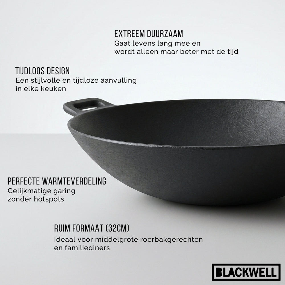 Blackwell Wokpan / Wadjan Gietijzer ø 32 cm / 3.3 liter - geschikt voor alle warmtebronnen - zonder anti-aanbaklaag