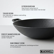 Blackwell Wokpan / Wadjan Gietijzer ø 32 cm / 3.3 liter - geschikt voor alle warmtebronnen - zonder anti-aanbaklaag