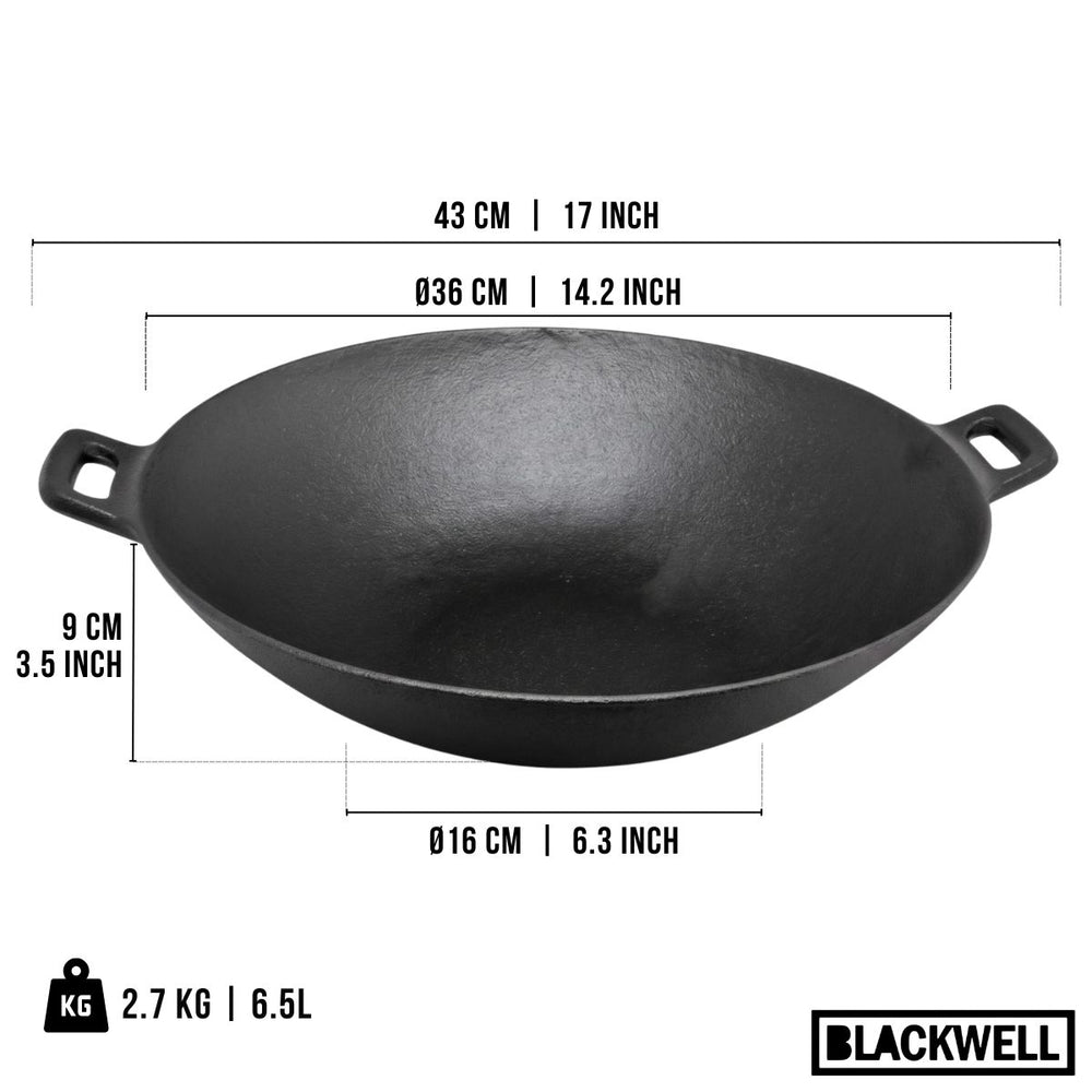 Blackwell Wokpan / Wadjan Gietijzer ø 36 cm / 6.5 liter - geschikt voor alle warmtebronnen - zonder anti-aanbaklaag