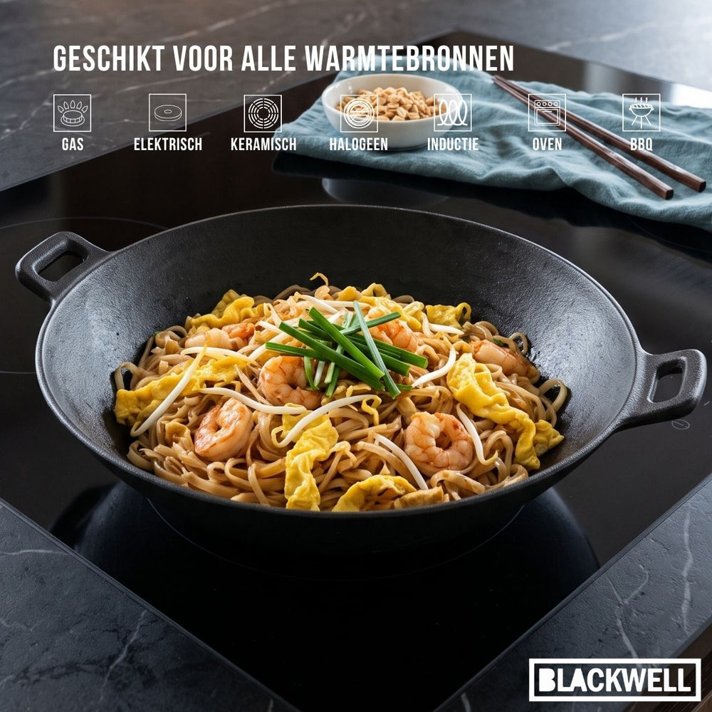 Blackwell Wokpan / Wadjan Gietijzer ø 36 cm / 6.5 liter - geschikt voor alle warmtebronnen - zonder anti-aanbaklaag