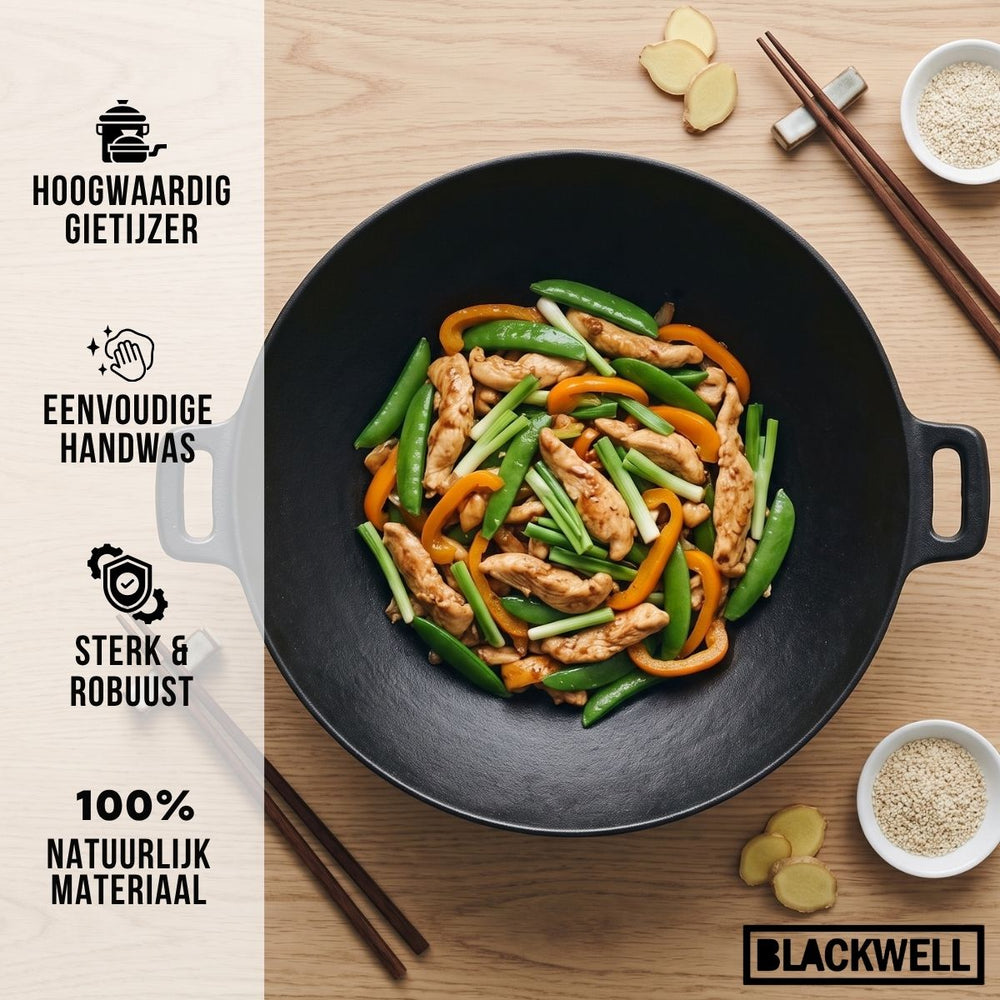 Blackwell Wokpan / Wadjan Gietijzer ø 36 cm / 6.5 liter - geschikt voor alle warmtebronnen - zonder anti-aanbaklaag
