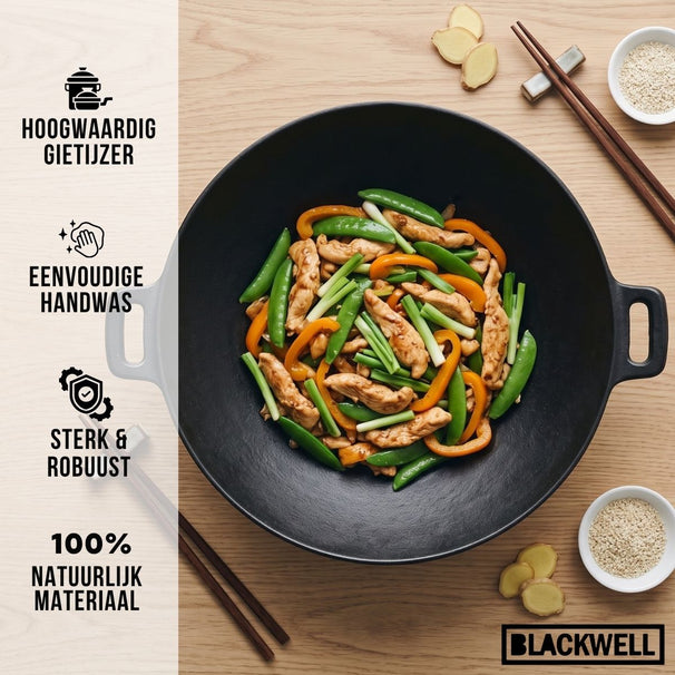 Blackwell Wokpan / Wadjan Gietijzer ø 36 cm / 6.5 liter - geschikt voor alle warmtebronnen - zonder anti-aanbaklaag
