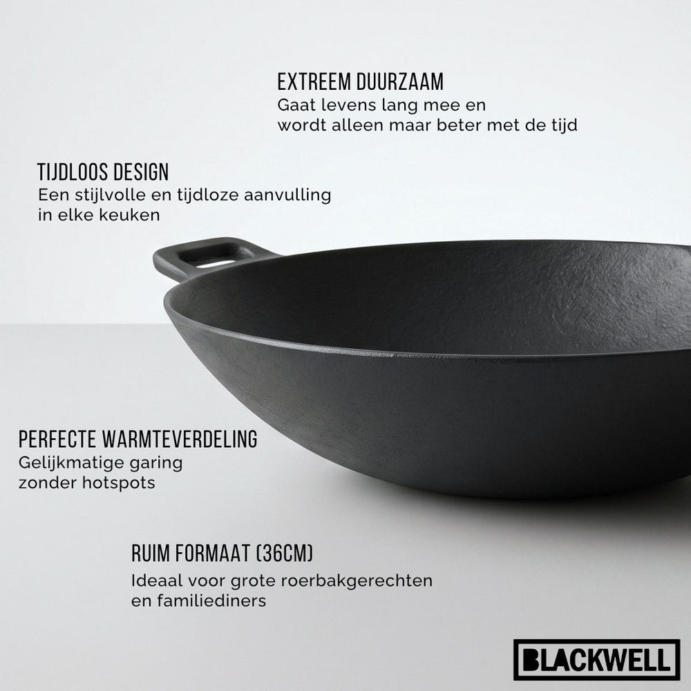 Blackwell Wokpan / Wadjan Gietijzer ø 36 cm / 6.5 liter - geschikt voor alle warmtebronnen - zonder anti-aanbaklaag