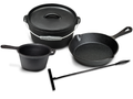 Blackwell Dutch Oven BBQ Gietijzer Set 4-Delig Braadpan + Lifter, Koekenpan ø 20 cm & Steelpan 18 cm - geschikt voor alle warmtebronnen - zonder anti-aanbaklaag