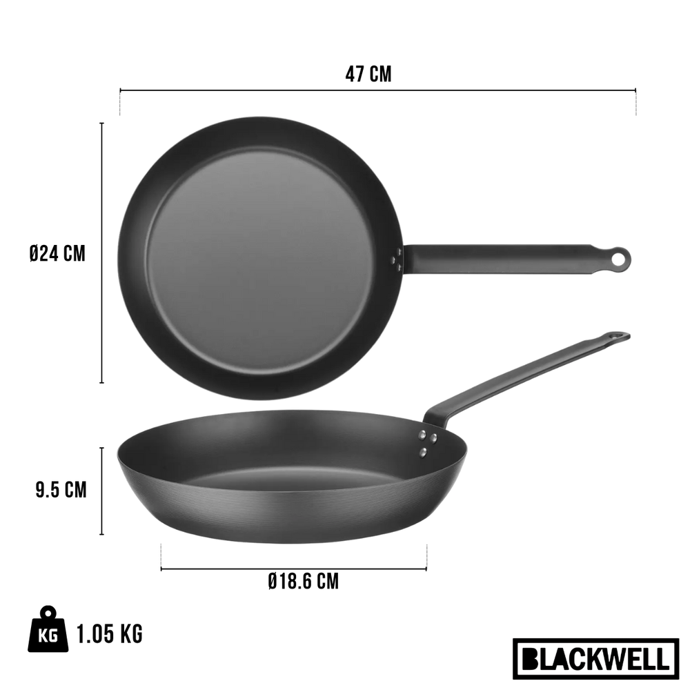 Blackwell Koekenpannenset Carbon Staal 2-Delig ø 24 & 28 cm - geschikt voor alle warmtebronnen - zonder anti-aanbaklaag