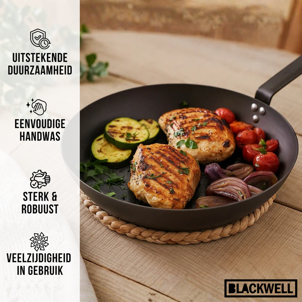 Blackwell Koekenpannenset Carbon Staal 2-Delig ø 24 & 28 cm - geschikt voor alle warmtebronnen - zonder anti-aanbaklaag