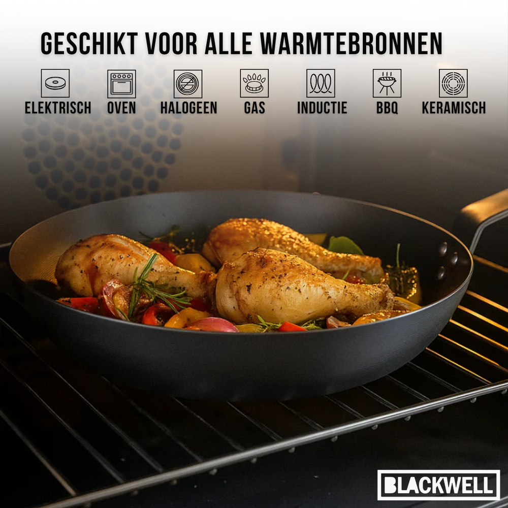 Blackwell Koekenpannenset Carbon Staal 2-Delig ø 24 & 28 cm - geschikt voor alle warmtebronnen - zonder anti-aanbaklaag