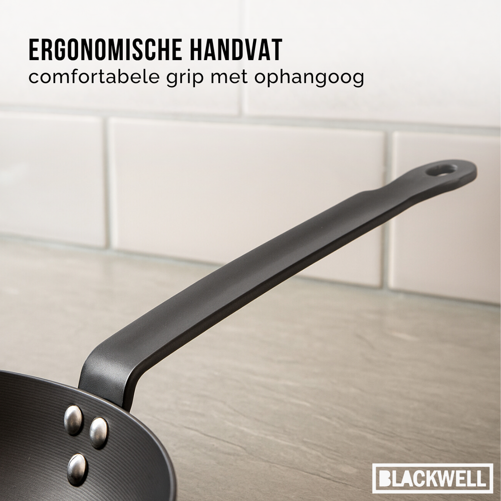 Blackwell Koekenpannenset Carbon Staal 2-Delig ø 24 & 28 cm - geschikt voor alle warmtebronnen - zonder anti-aanbaklaag