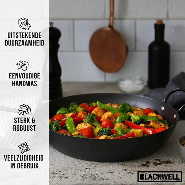 Blackwell Koekenpan met handvat Carbon Staal ø 32 cm - geschikt voor alle warmtebronnen - zonder anti-aanbaklaag