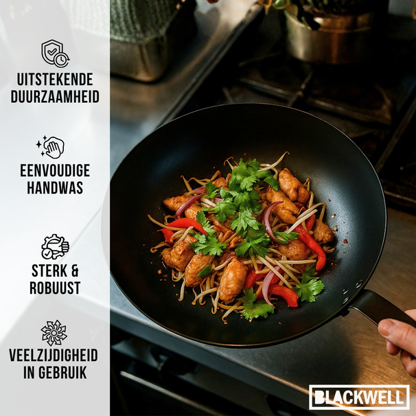 Blackwell Wokpan Carbon Staal ø 30 cm - geschikt voor alle warmtebronnen - zonder anti-aanbaklaag