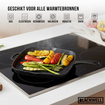 Blackwell Grillpan Cast Iron Gietijzer - 26 x 26 cm - geschikt voor alle warmtebronnen - zonder anti-aanbaklaag