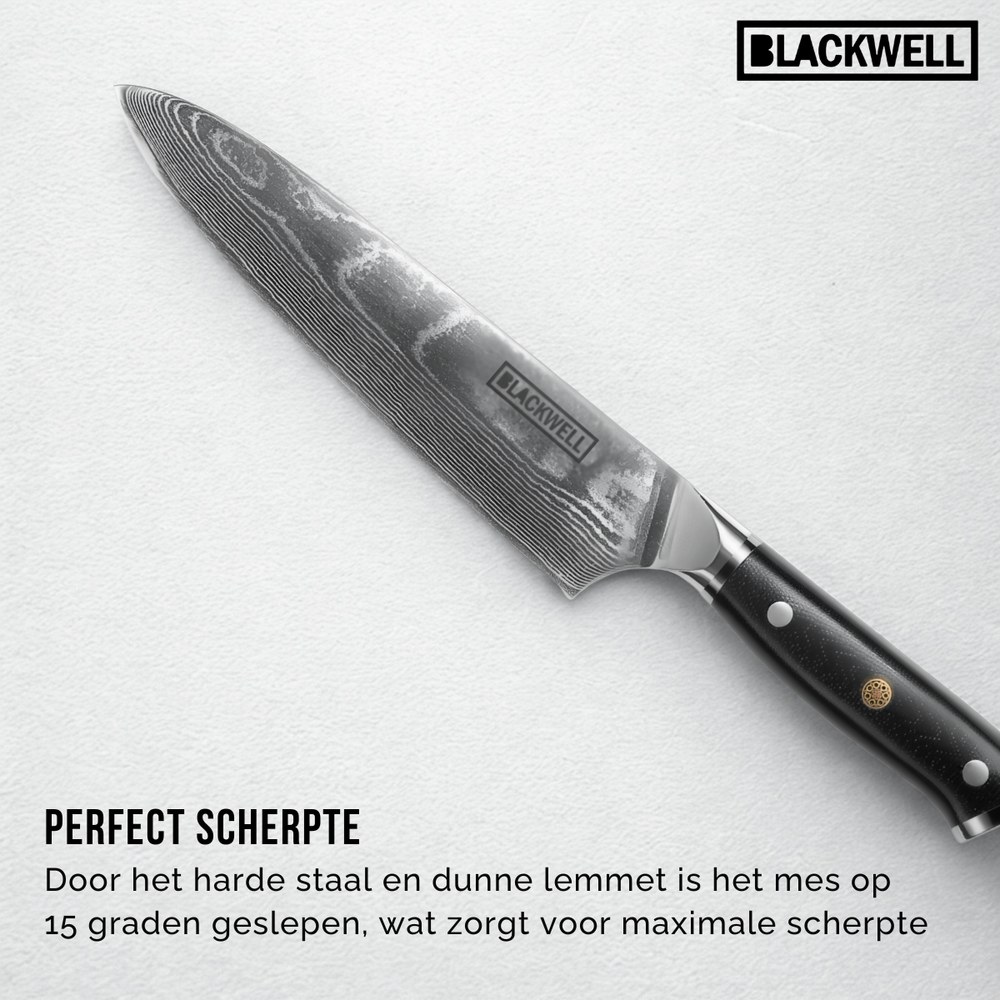 Blackwell Koksmes Japanse stijl - 67 lagen damaststaal - VG10 - 20 cm