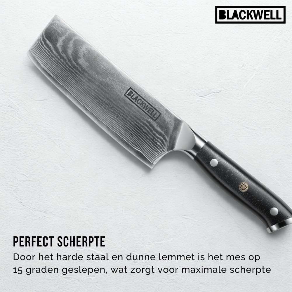Blackwell Messenset (Koksmes + Groentemes + Officemes) - Japanse stijl - 67 lagen damaststaal - VG10 - 3-delig