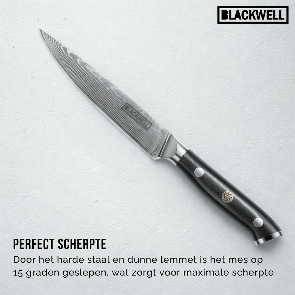Blackwell Messenset (Koksmes + Officemes) - Japanse stijl - 67 lagen damaststaal - VG10 - 2-delig