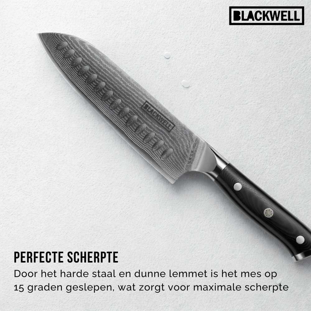 Blackwell Messenset (Santokumes + Groentemes / Nakirimes) - Japanse stijl - 67 lagen damaststaal - VG10 - 2-delig