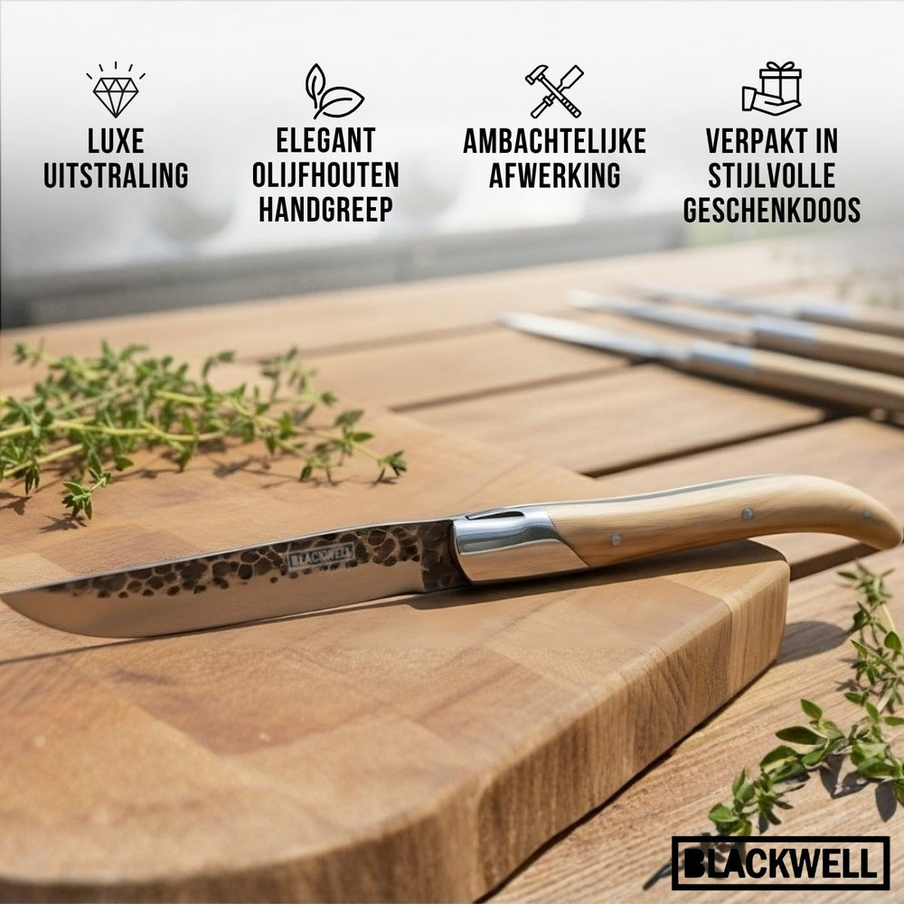 Blackwell Steakmessen Laguiole - Raw Black Lemmet - Olijfhout - 6 Stuks