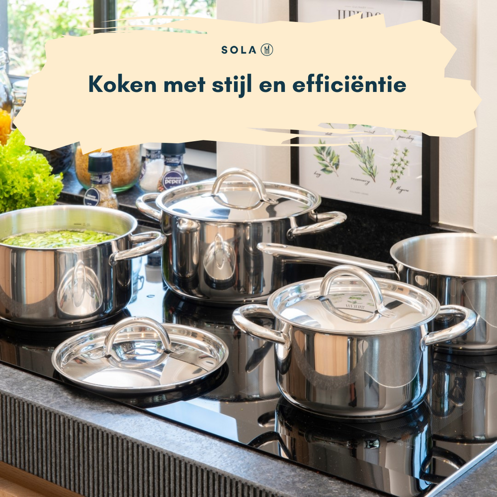 Sola Pannenset Blizz 4-Delig RVS - Kookpan ø 16, 18, 20 cm & Steelpan ø 16 cm - geschikt voor alle warmtebronnen