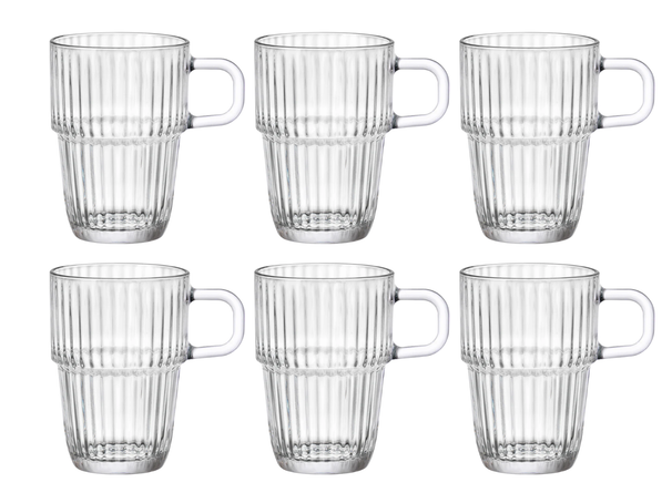 Bormioli Rocco Latte Macchiato Glazen - Irish Coffee Glazen - Koffiekopjes met oor - Stapelbaar - Barshine 315 ml - 6 Stuks