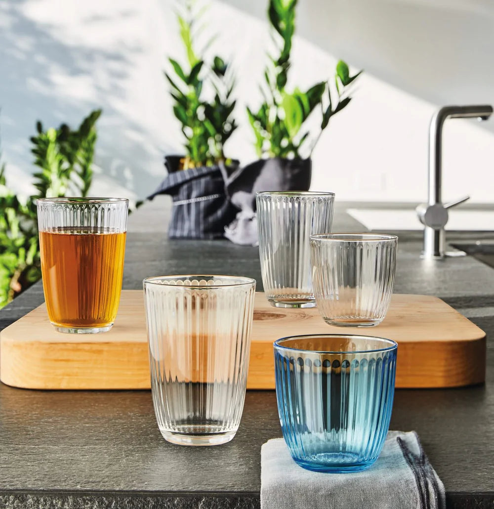Bormioli Rocco Waterglazen Line Blauw 290 ml - 6 stuks + Cookinglife Karaf 1 Liter