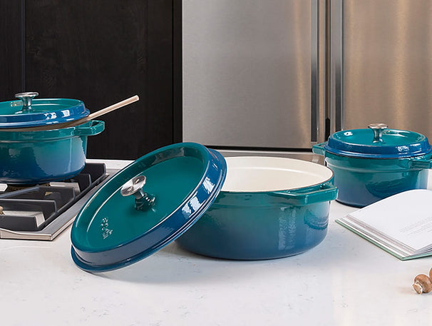 Sola Braadpan met deksel - Blauw - ø 24 cm / 3.5 Liter - geëmailleerde anti-aanbaklaag