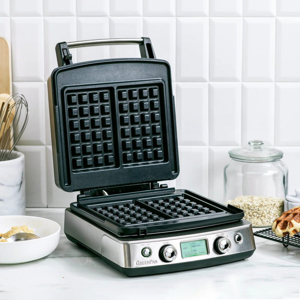 GreenPan Wafelijzer - RVS - inclusief 2 sets wafelplaten - Keramische anti-aanbaklaag