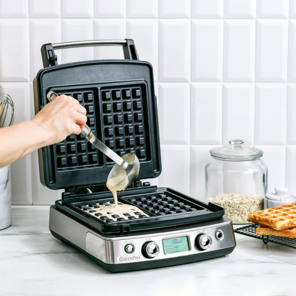 GreenPan Wafelijzer - RVS - inclusief 2 sets wafelplaten - Keramische anti-aanbaklaag
