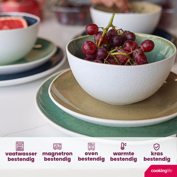 Cookinglife Serviesset Belize 18-delig / 6 personen - 6 dinerborden ø 25 cm, 6 ontbijtborden ø 21 cm, 6 soepkommen ø 15 cm