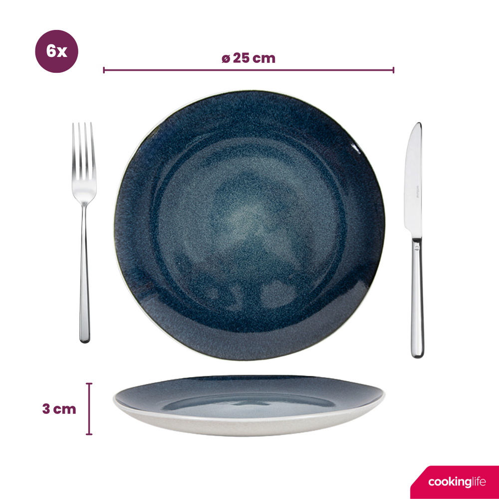 Cookinglife Serviesset Belize 18-delig / 6 personen - 6 dinerborden ø 25 cm, 6 ontbijtborden ø 21 cm, 6 soepkommen ø 15 cm