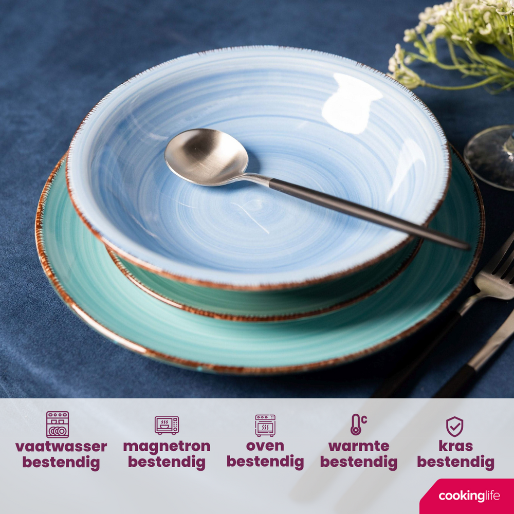 Cookinglife Diepe borden / Pastaborden Delice Blauw ø 21 cm - 6 stuks