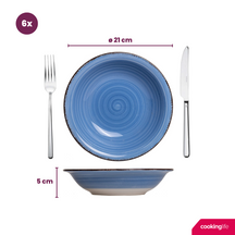 Cookinglife Diepe borden / Pastaborden Delice Blauw ø 21 cm - 6 stuks
