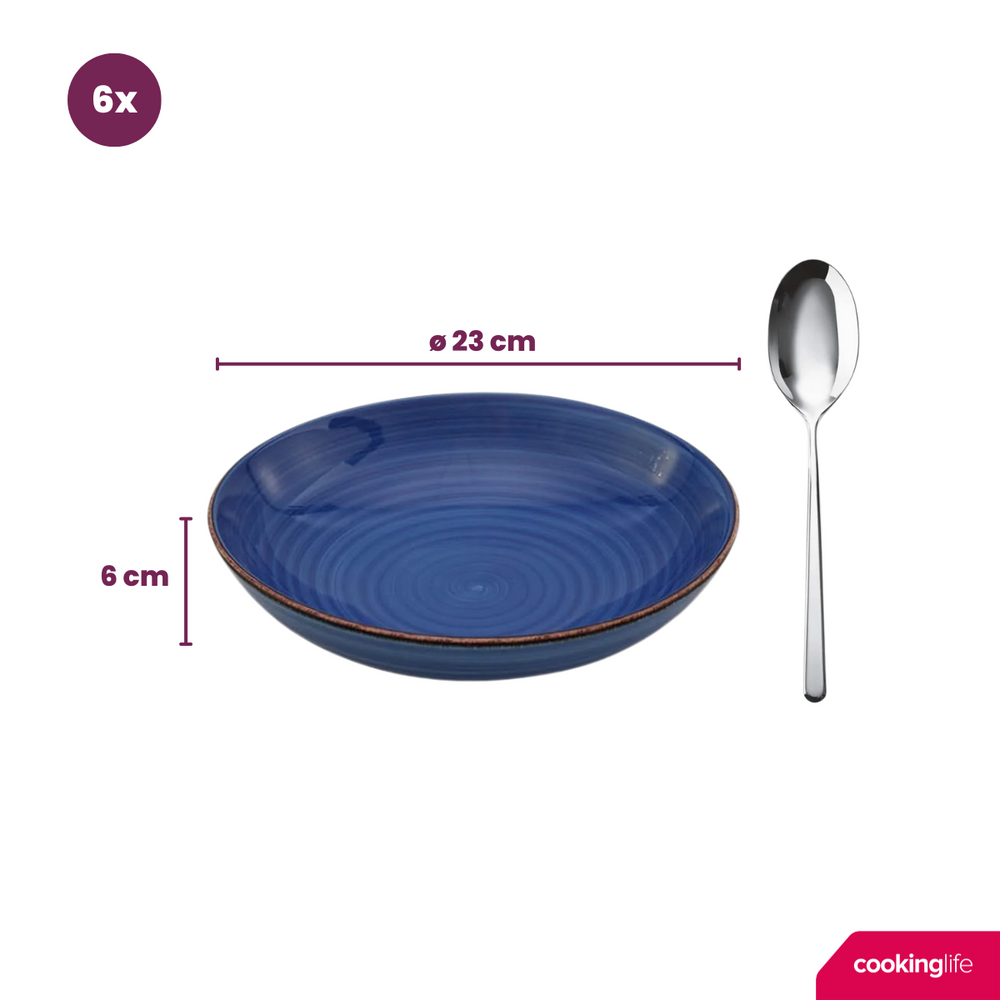 Cookinglife Pastaborden Delice Blauw ø 23 cm - 6 stuks