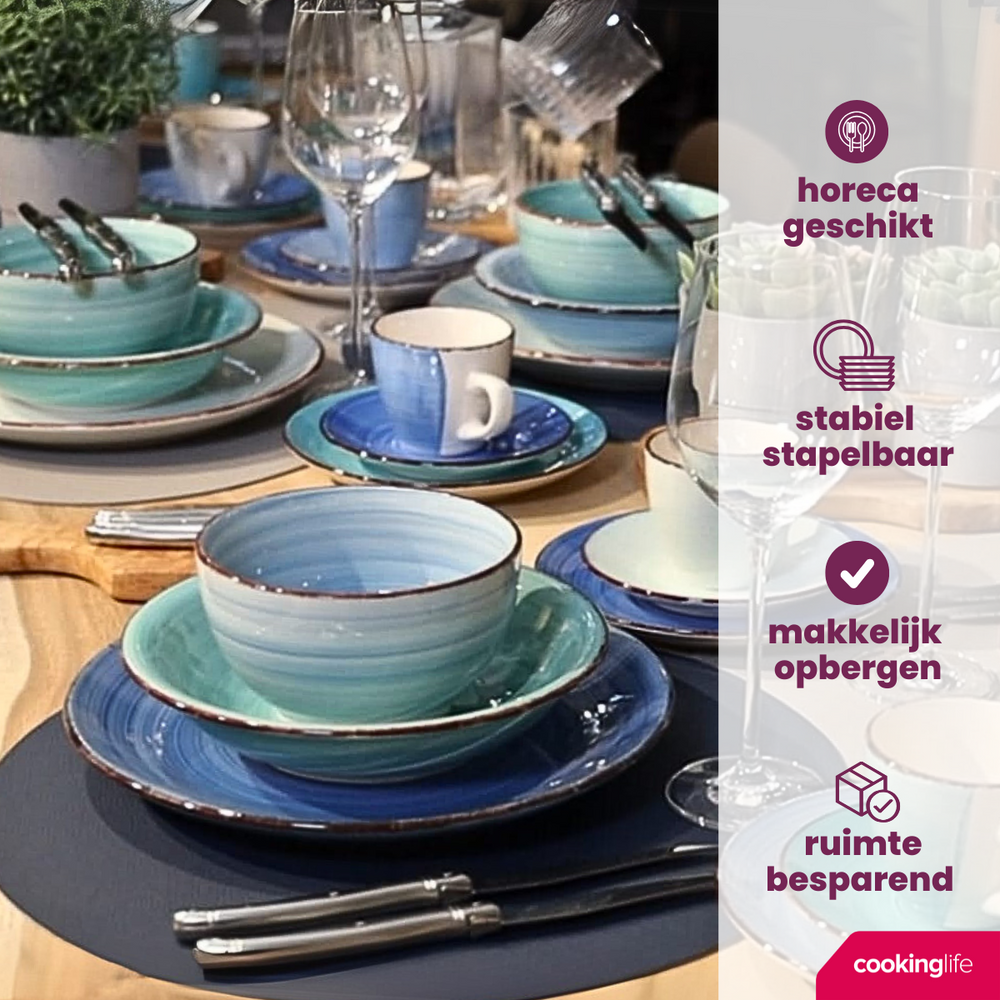 Cookinglife Diepe borden / Pastaborden Delice Blauw ø 21 cm - 6 stuks
