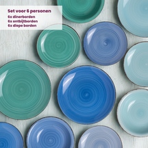 Cookinglife Serviesset Delice Blauw 18-delig / 6 personen - 6 dinerborden, 6 diepe borden en 6 ontbijtborden
