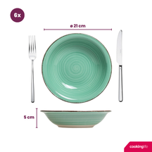 Cookinglife Serviesset Delice Groen 18-delig / 6 personen - 6 dinerborden, 6 diepe borden en 6 ontbijtborden