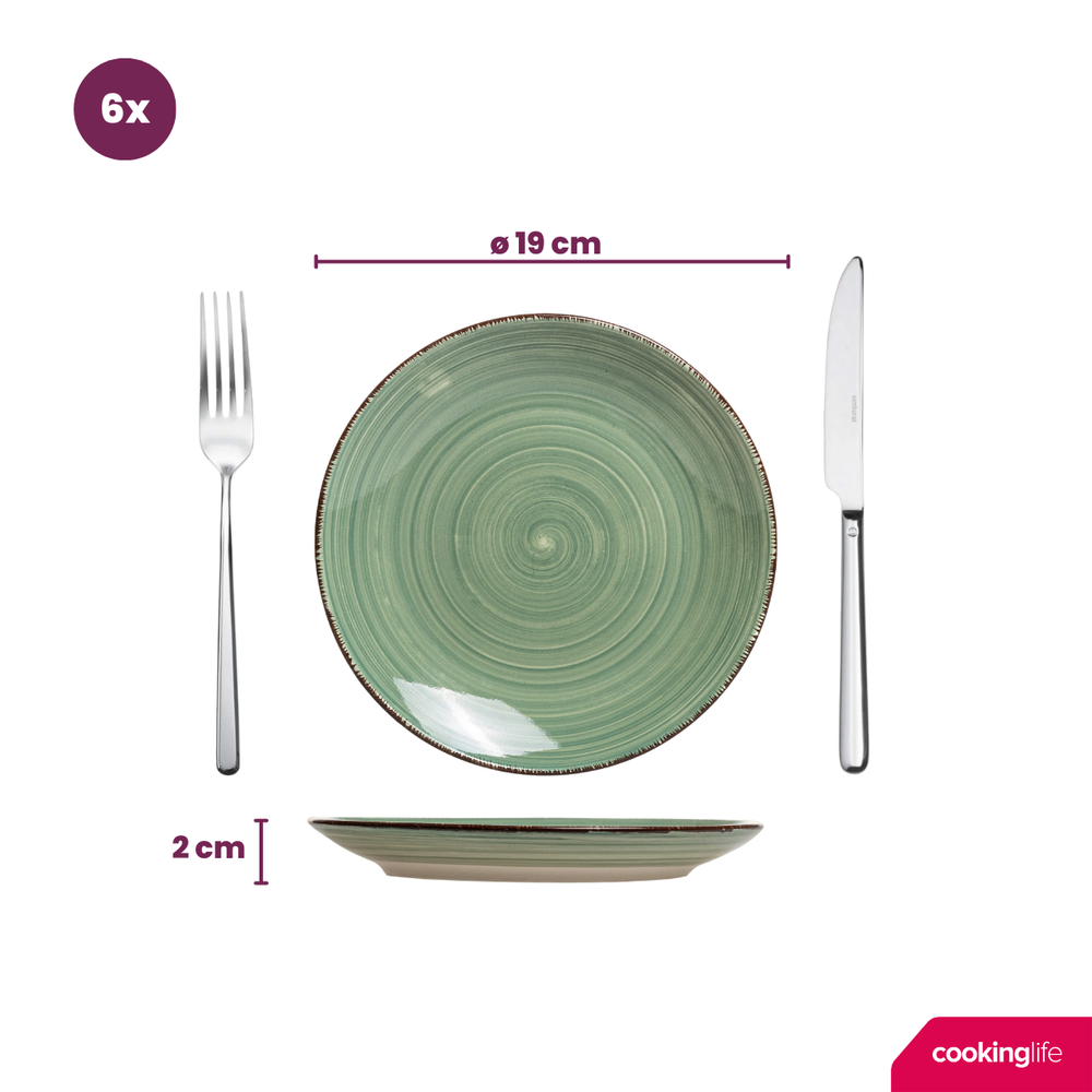 Cookinglife Serviesset Delice Groen 18-delig / 6 personen - 6 dinerborden, 6 diepe borden en 6 ontbijtborden